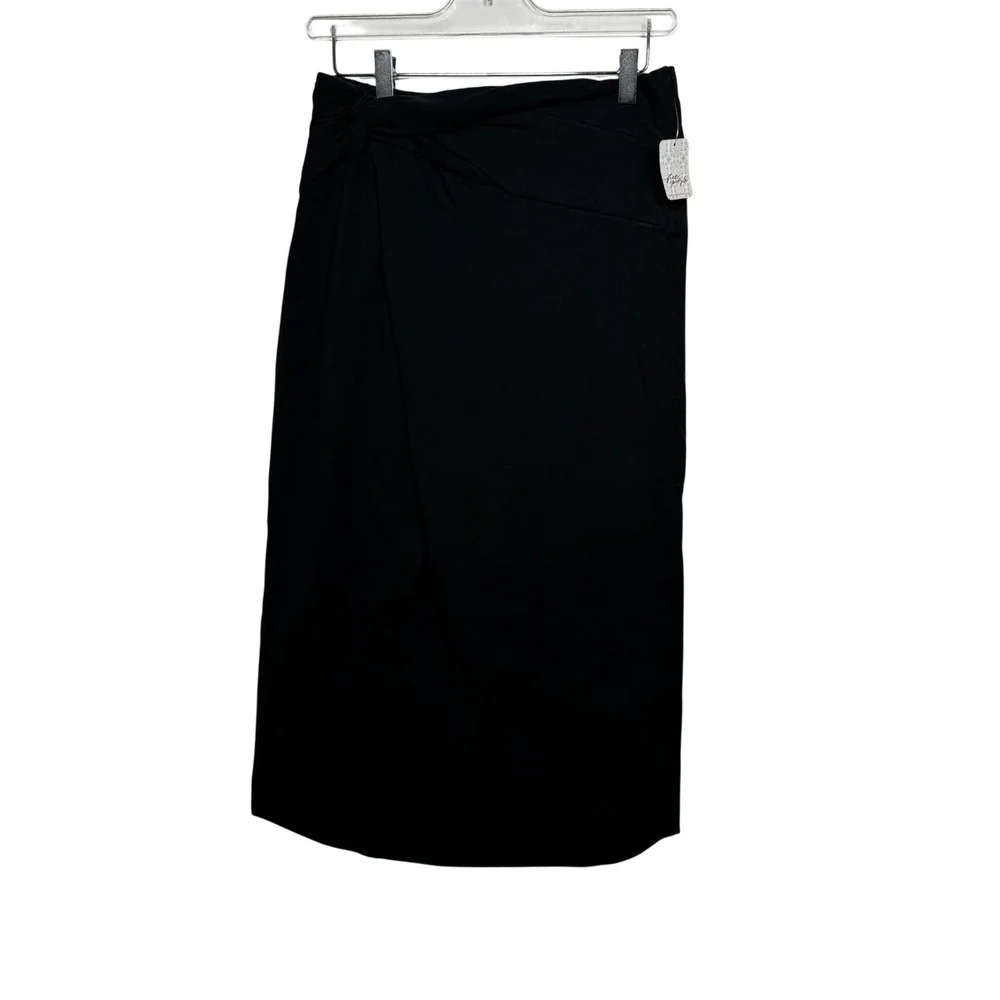 Free People Beach Womens XS Black Twist Wrap Tulip Hem Midi Skirt Cotton‎ New